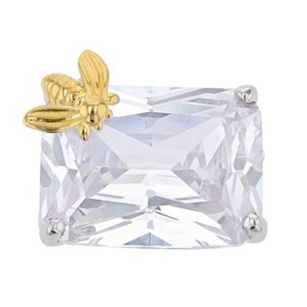 Rosabella Sterling Silver East West Cubic Zirconia Ring with Bee Accent