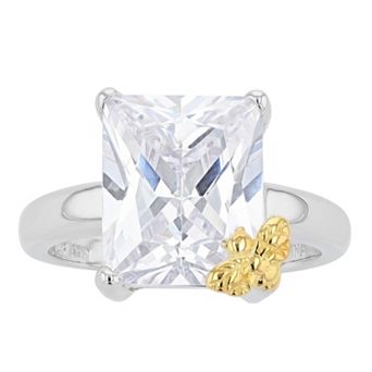 Rosabella Sterling Silver North/South Cubic Zirconia Ring With Bee Accent