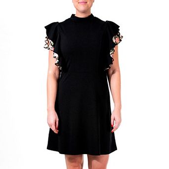 Women's Nina Leonard Crepe Flutter-Sleeve Dress