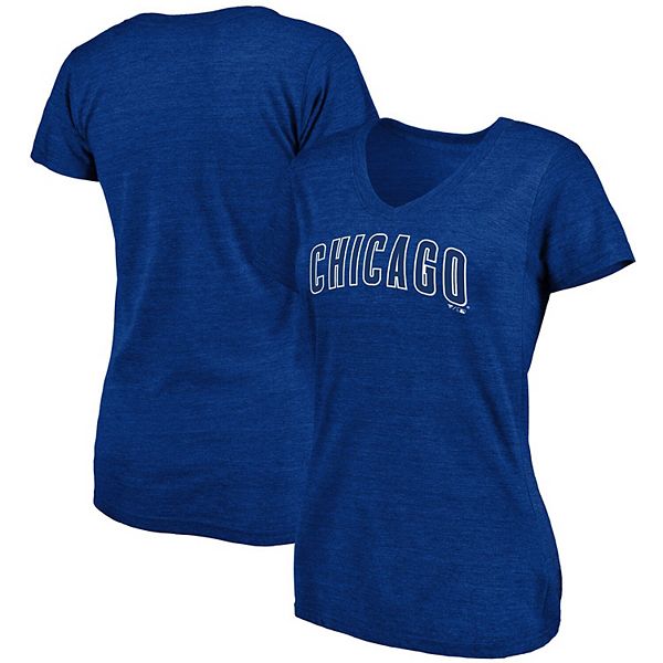 Women's Fanatics Branded Heathered Royal Chicago Cubs Wordmark TriBlend VNeck TShirt