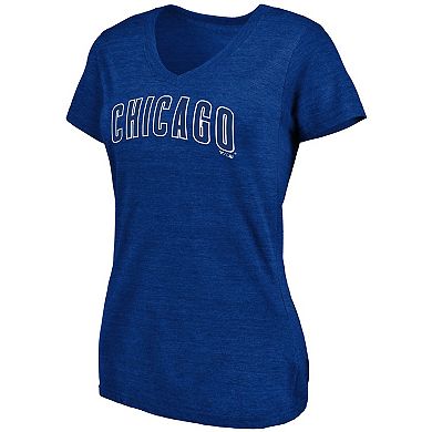 Women's Fanatics Branded Heathered Royal Chicago Cubs Wordmark Tri-Blend V-Neck T-Shirt