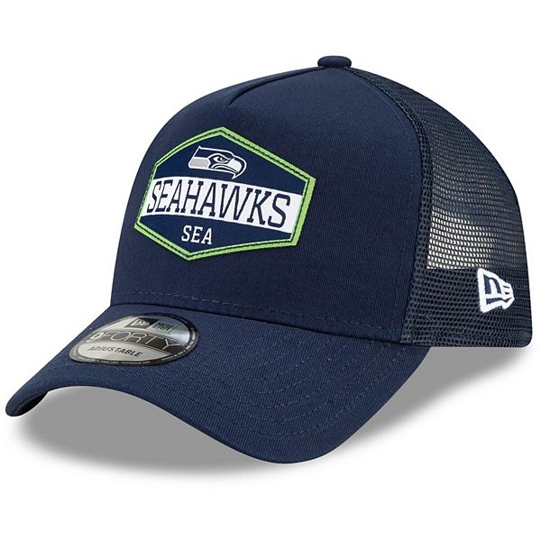 Men's New Era Navy Seattle Seahawks A-Frame Trucker 9FORTY Adjustable Hat