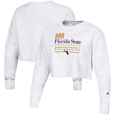 Women's Champion Heathered Gray Florida State Seminoles Beach Club Reverse Weave Cropped Pullover Sweatshirt