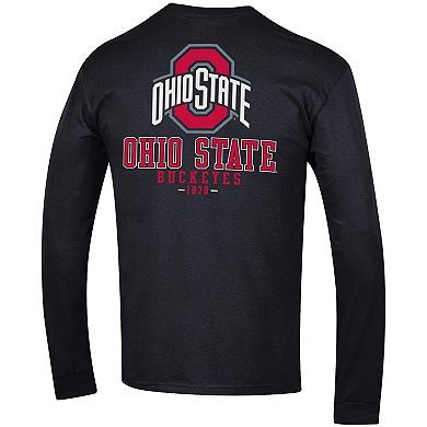 Men's Champion Black Ohio State Buckeyes Team Stack 3-Hit Long Sleeve T-Shirt