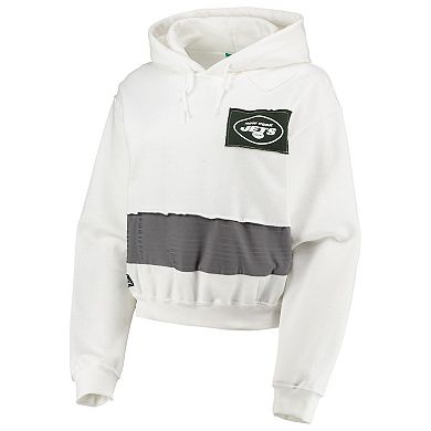 Women's Refried Apparel White New York Jets Sustainable Crop Dolman Pullover Hoodie