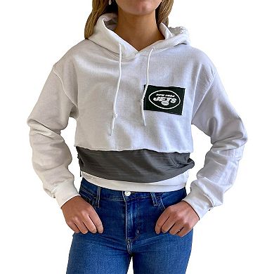 Women's Refried Apparel White New York Jets Sustainable Crop Dolman Pullover Hoodie