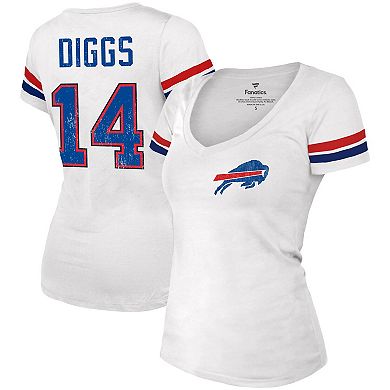Women's Majestic Threads Stefon Diggs White Buffalo Bills Name & Number V-Neck T-Shirt