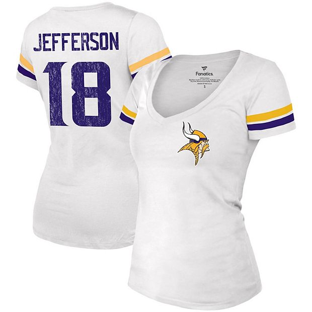 Justin Jefferson Minnesota Vikings Majestic Threads Women's Name & Number  V-Neck T-Shirt - White