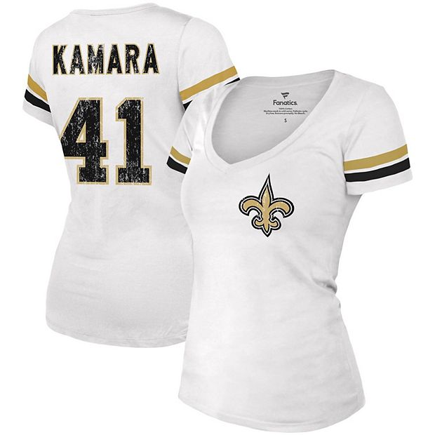 Women's Majestic Threads Alvin Kamara White New Orleans Saints Name &  Number V-Neck T-Shirt