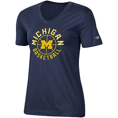 Women's Champion Navy Michigan Wolverines Basketball V-Neck T-Shirt