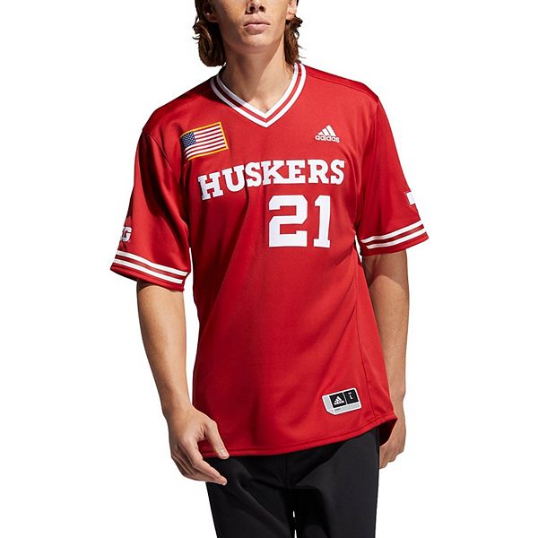 Adidas Husker Striped Button Up Baseball Jersey