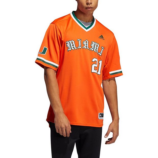 Men's adidas Orange Miami Hurricanes Replica V-Neck Baseball Jersey