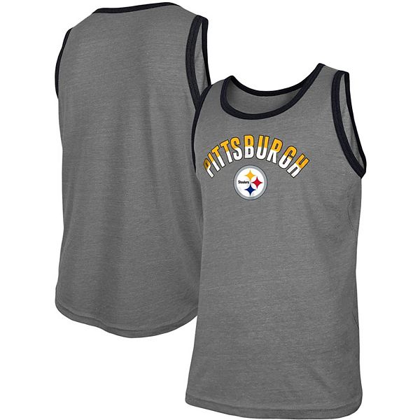 Men's New Era Heathered Gray Pittsburgh Steelers Ringer Tri-Blend Tank Top