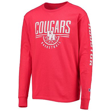 Youth Champion Red Houston Cougars Basketball Long Sleeve T-Shirt