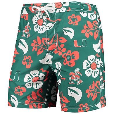 Men's Wes & Willy Green Miami Hurricanes Floral Volley Logo Swim Trunks