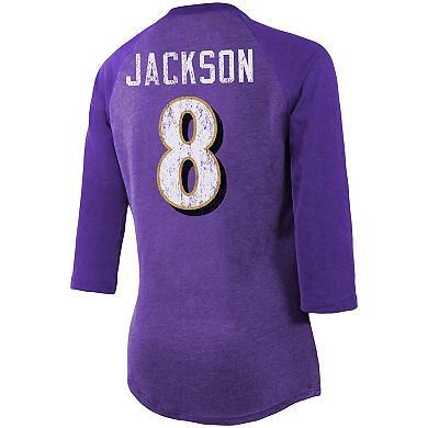 Women's Fanatics Branded Lamar Jackson Purple Baltimore Ravens Team Player Name & Number Tri-Blend Raglan 3/4-Sleeve T-Shirt