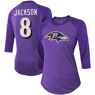 Women's Fanatics Branded Lamar Jackson Purple Baltimore Ravens Team Player Name & Number Tri-Blend Raglan 3/4-Sleeve T-Shirt