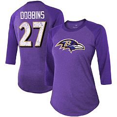 Baltimore Ravens WEAR by Erin Andrews Women's Bleach Wash Splatter Notch  Neck Cropped T-Shirt - Purple