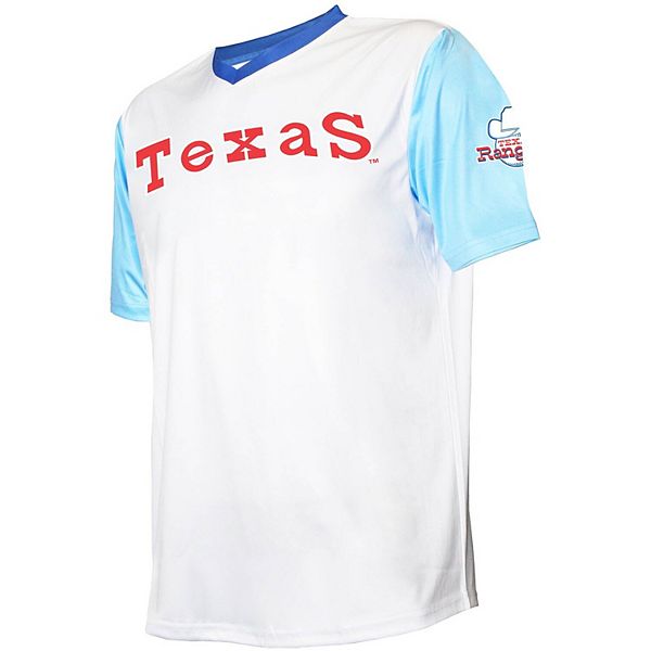 Men's Stitches White Texas Rangers Cooperstown Collection Wordmark V-Neck  Jersey