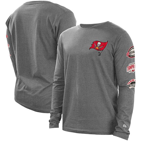 Men's New Era Heathered Gray Tampa Bay Buccaneers Hype 2-Hit Long Sleeve T- Shirt