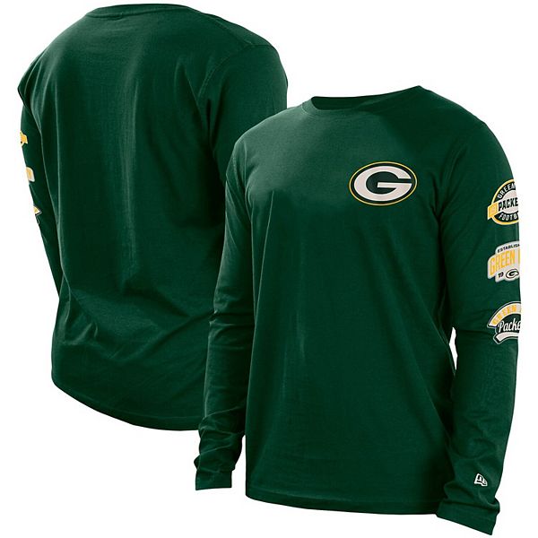Men's New Era Green Green Bay Packers Hype 2-Hit Long Sleeve T-Shirt