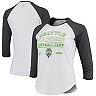 Women's Concepts Sport White/Heathered Charcoal Seattle Sounders FC Crescent Raglan 3/4-Sleeve T-Shirt