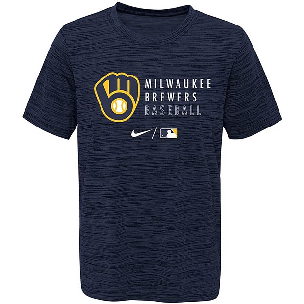 Youth Nike Heathered Navy Milwaukee Brewers Authentic Collection Velocity  Practice Performance T-Shirt