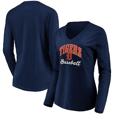 Women's Fanatics Branded Navy Detroit Tigers Victory Script V-Neck Long Sleeve T-Shirt