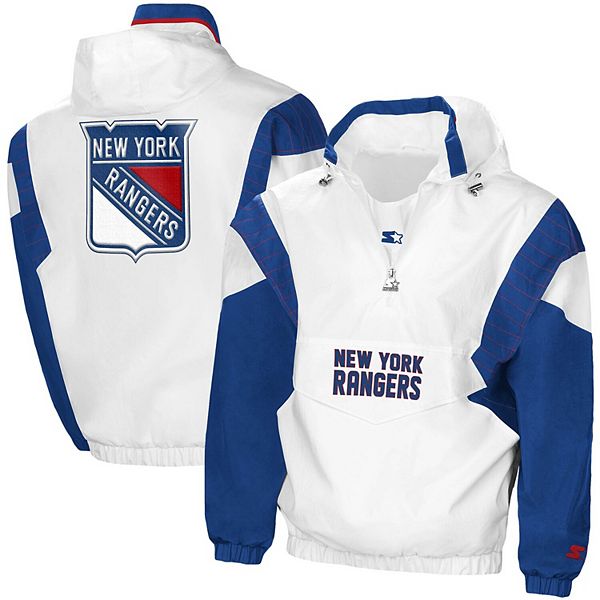 Men's New York Rangers Starter White/Blue Dugout Championship Satin  Full-Snap Jacket