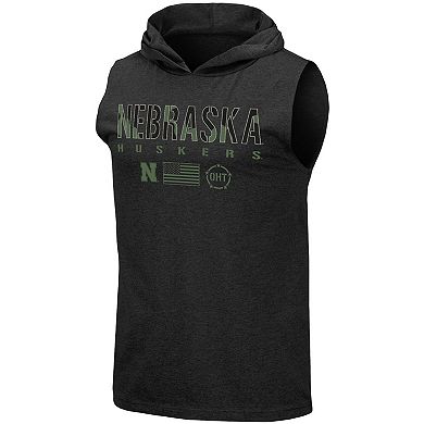 Men's Colosseum Black Nebraska Huskers OHT Military Appreciation Camo Logo Hoodie Sleeveless T-Shirt