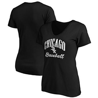 Women's Fanatics Branded Black Chicago White Sox Victory Script V-Neck T-Shirt