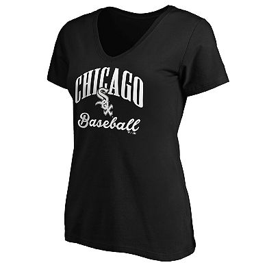 Women's Fanatics Branded Black Chicago White Sox Victory Script V-Neck T-Shirt