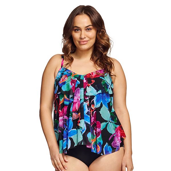 Plus Size Mazu Swim Draped Tier Waist Minimizer Tankini Top