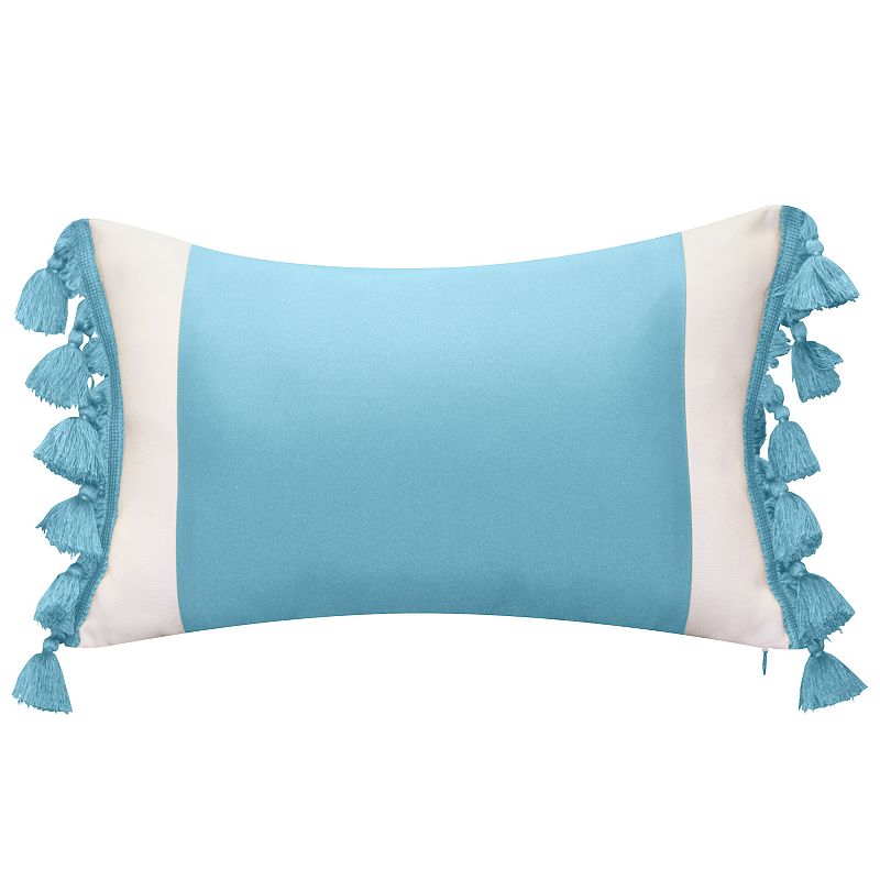 Edie@Home Indoor Outdoor Colorblock Tassel Fringe Throw Pillow, Blue, 12X20