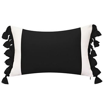 Edie@Home Indoor Outdoor Colorblock Tassel Fringe Throw Pillow