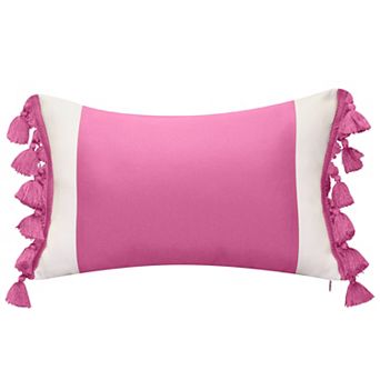 Edie@Home Indoor Outdoor Colorblock Tassel Fringe Throw Pillow