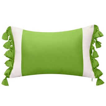 Edie@Home Indoor Outdoor Colorblock Tassel Fringe Throw Pillow