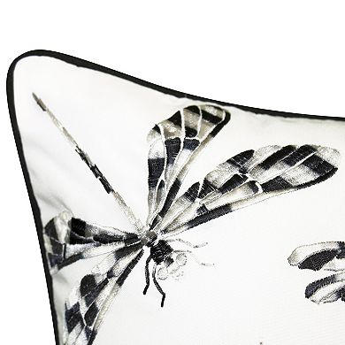 Edie@Home Indoor Outdoor Embroidered Dragonflies Throw Pillow