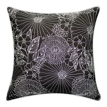 Edie@Home Fine Line Embroidered Floral Indoor Outdoor Throw Pillow