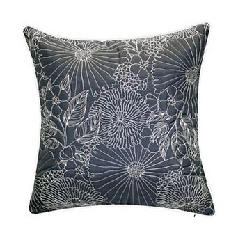 Edie@Home Fine Line Embroidered Floral Indoor Outdoor Throw Pillow