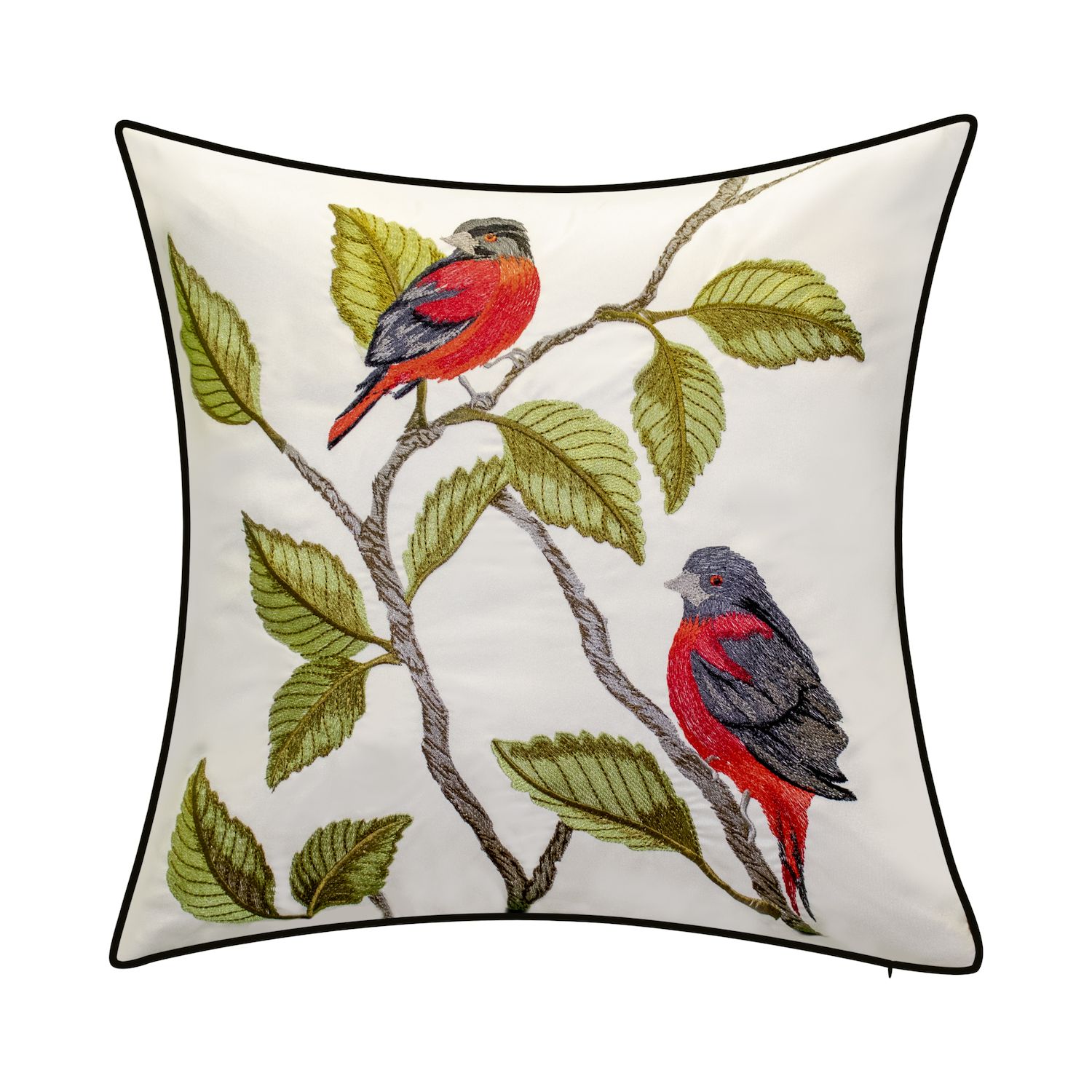 Edie Home Indoor Outdoor Embroidered Birds Throw Pillow   5054344 Red