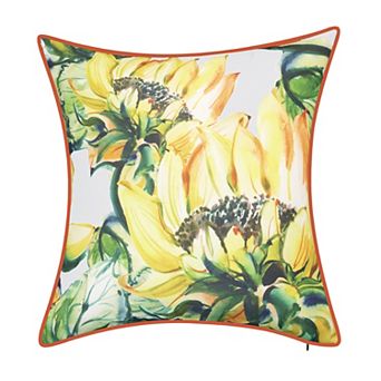 Edie@Home Indoor Outdoor Sunflower Watercolor Reversible Throw Pillow