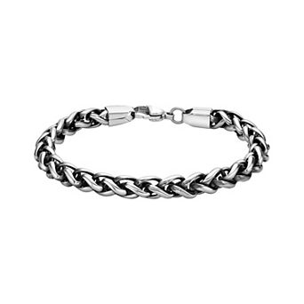 Men's LYNX Antiqued Ion-Plated Stainless Steel Wheat Chain Bracelet
