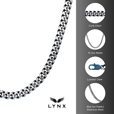 Men's LYNX Blue Ion-Plated Stainless Steel 5mm Curb Link Chain Necklace