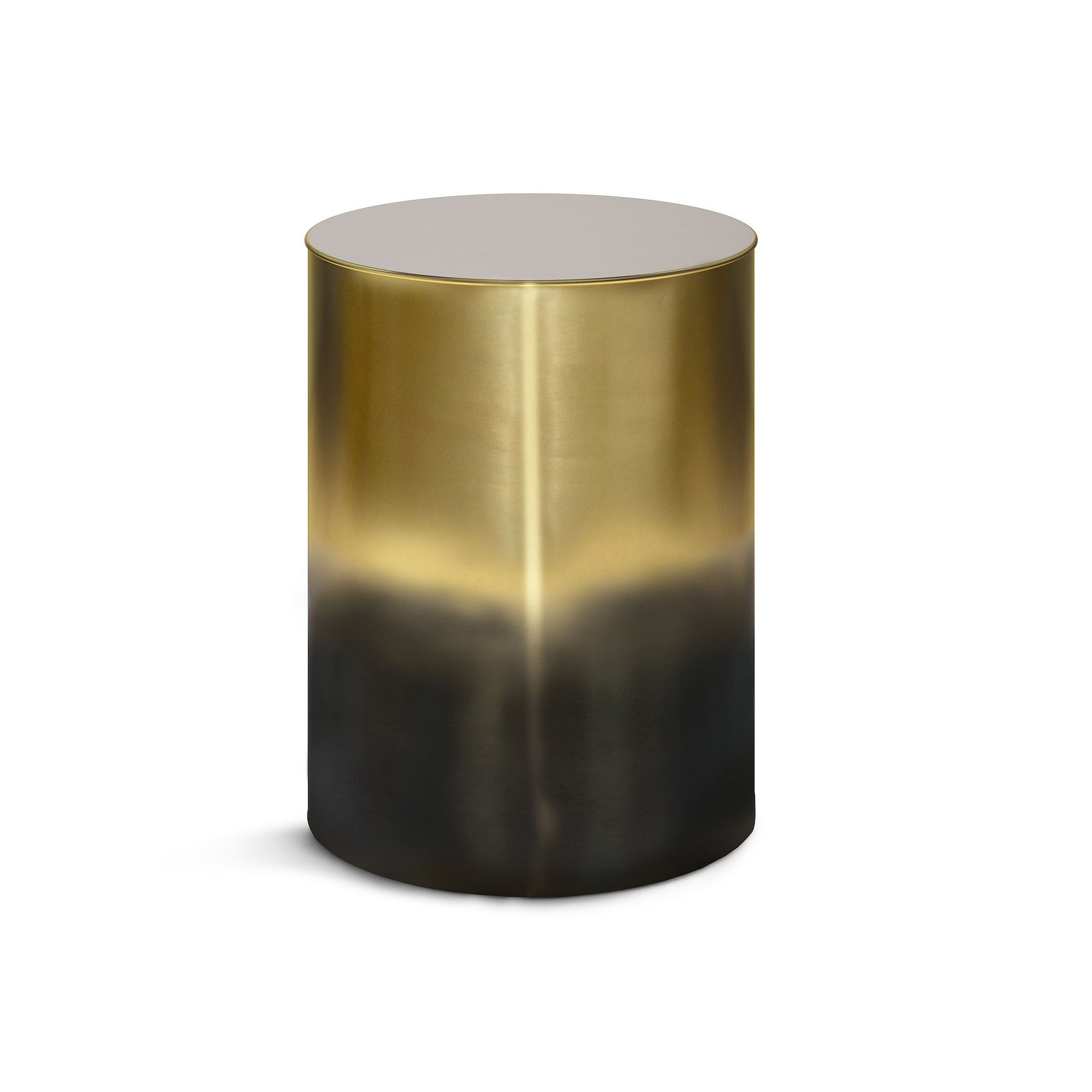 Simpli Home Curtis Metal Cylinder Accent Table, Ombre Black Gold