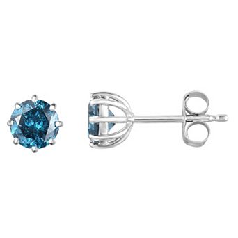 14k White Gold 1 1/2 Carat T.W. Colored Diamond 8-Prong Stud Earrings