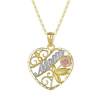 Taylor Grace Tricolor "Mom" Heart Pendant Necklace