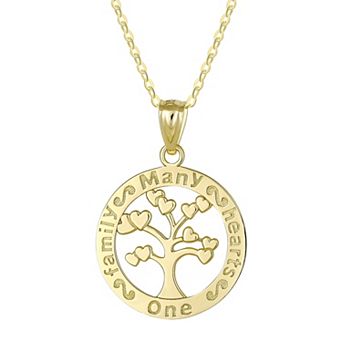 Taylor Grace 10k Gold "Many Hearts One Family" Tree Of Life Medal Pendant Necklace