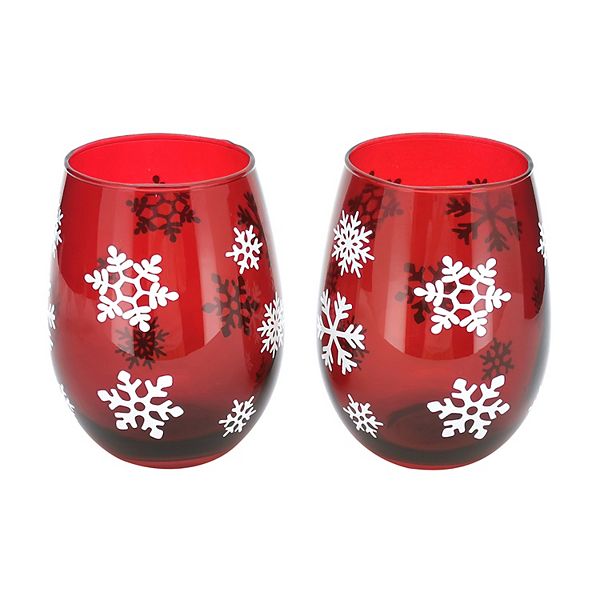 Festive Double Wall Insulated Plastic Wine Glass Set (2 Glasses, Hello Deer  and Fa La La Lush) 9 oz, Red With Lid and Straw, BPA Free 