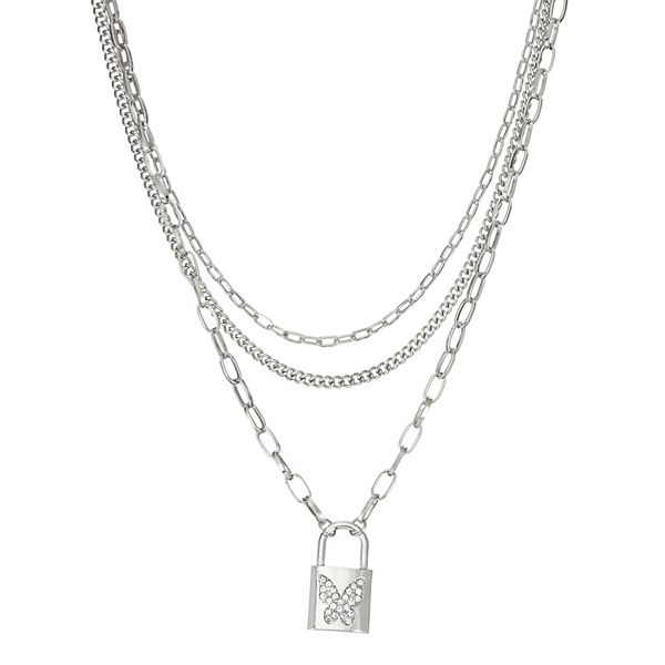 Alloy Silver,Golden 3 Layer Lock Chain Necklace, Size: Standard